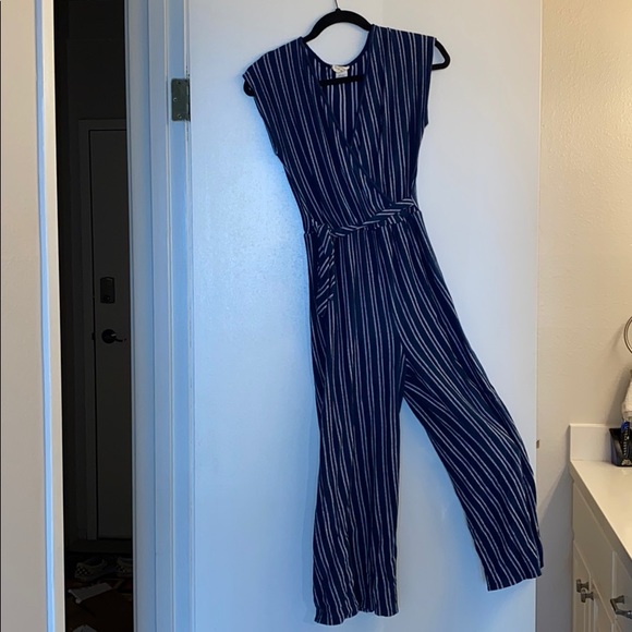 Caution To The Wind Pants & Jumpsuits Caution To The Wind Striped Navy Jumpsuit Poshmark